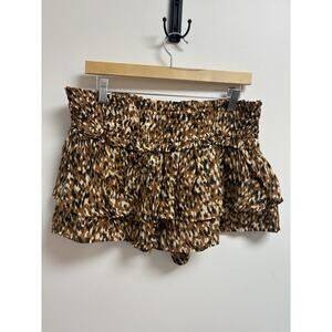 Anthropologie Celandine Brown Motif Tiered Ruffle Shorts M Cotton NWT